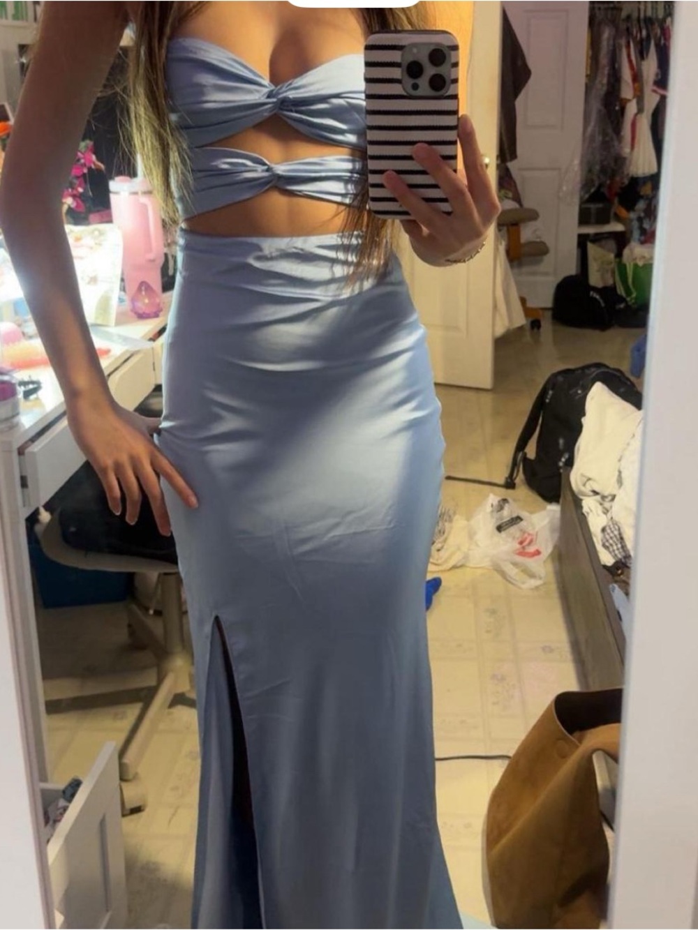Peppermayo Light Blue Cutout Maxi Dress